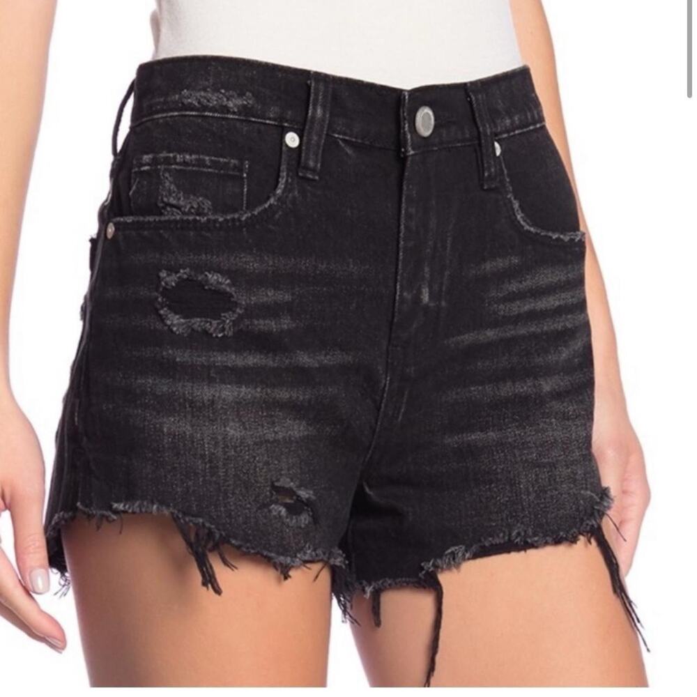 Blank NYC Wedge High Rise Short Womens Size 30 Washed Black Raw Hem